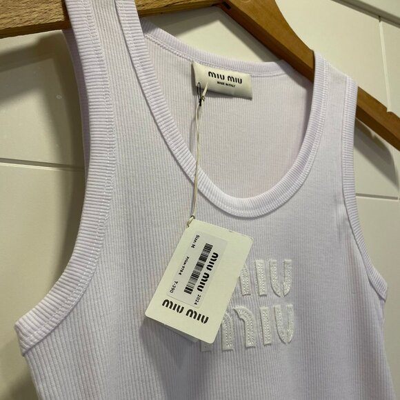 Nwt Miu Miu Women White Cotton Knit Tank Top - Picture 6 of 7